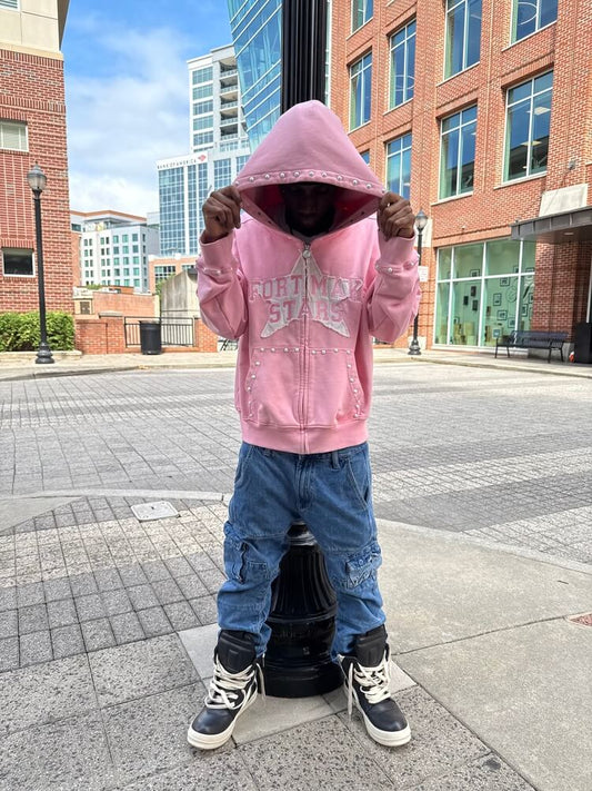Pink “Effort Makes Stars” Studded Zip-Up