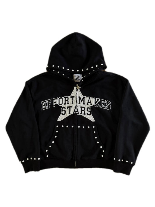 Black “Effort Makes Stars” Studded Zip-Up