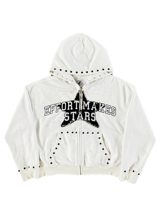 White “Effort Makes Stars” Studded Zip-Up